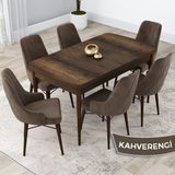 Canisa Concept Lia Serisi, Barok Ahşap Desen Açılabilir 80X132 Yemek Masası Takımı 6 Sandalye - 80 x 132 cm - Akçaağaç - Sarı