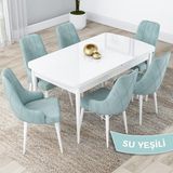 Canisa Concept Lia Serisi Beyaz Açılabilir 80X132 Yemek Masası Takımı 6 Sandalye - 80 x 132 cm - Su Yeşili