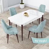 Canisa Concept Lia Serisi Beyaz Masa Ceviz Ayak Açılabilir 80 x 132 cm Yemek Masası Takımı 4 Sandalye - 80x132 - Su Yeşili