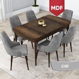 Canisa Concept Lia Serisi, MDF 80 x 132 cm Açılabilir Mutfak Masa Takımı, Barok Ahşap Desen Masa 6 Sandalye