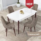 Canisa Concept Lia Serisi MDF 80 x 132 cm Açılabilir Mutfak Masa Takımı, Beyaz Masa Ceviz Ayak 4 Sandalye - Cappuccino