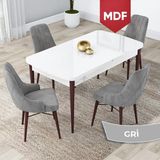 Canisa Concept Lia Serisi, MDF 80 x 132 cm Açılabilir Mutfak Masa Takımı, Beyaz Masa Ceviz Ayak 4 Sandalye - Gri