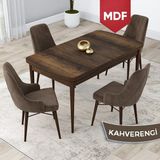 Canisa Concept Lia Serisi, MDF 80 x 132 cm Açılabilir Mutfak Masa Takımı, Beyaz Masa Ceviz Ayak 4 Sandalye - Kahverengi