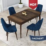 Canisa Concept Lia Serisi, MDF 80 x 132 cm Açılabilir Mutfak Masa Takımı, Beyaz Masa Ceviz Ayak 4 Sandalye - Lacivert