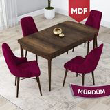 Canisa Concept Lia Serisi, MDF 80 x 132 cm Açılabilir Mutfak Masa Takımı, Beyaz Masa Ceviz Ayak 4 Sandalye - Mürdüm