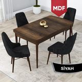 Canisa Concept Lia Serisi, MDF 80 x 132 cm Açılabilir Mutfak Masa Takımı, Beyaz Masa Ceviz Ayak 4 Sandalye - Siyah