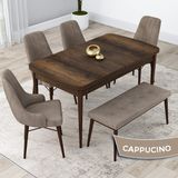 Canisa Concept Lia Serisi MDF 80 x 132 cm Mutfak Masa Takımı Barok Ahşap Desen Masa 4 Sandalye ve 1 Bench - 80x132 - Cappuccino