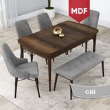 Canisa Concept Lia Serisi MDF 80 x 132 cm Mutfak Masa Takımı Barok Ahşap Desen Masa 4 Sandalye ve 1 Bench - 80x132 - Gri