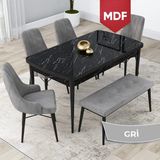 Canisa Concept Lia Serisi MDF 80 x 132 cm Mutfak Masa Takımı Siyah Mermer Desen Masa 4 Sandalye ve 1 Bench - Gri - 80x132