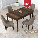 Canisa Concept Lia Serisi, MDF 80X132 Açılabilir Mutfak Masa Takımı, Barok Ahşap Desen Masa 4 Sandalye - Cappuccino