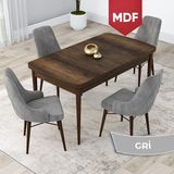 Canisa Concept Lia Serisi, MDF 80X132 Açılabilir Mutfak Masa Takımı, Barok Ahşap Desen Masa 4 Sandalye - Gri