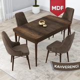 Canisa Concept Lia Serisi, MDF 80X132 Açılabilir Mutfak Masa Takımı, Barok Ahşap Desen Masa 4 Sandalye - Kahverengi