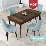 Canisa Concept Lia Serisi, MDF 80X132 Açılabilir Mutfak Masa Takımı, Barok Ahşap Desen Masa 4 Sandalye - Su Yeşili