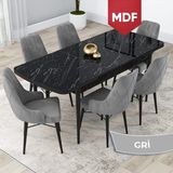 Canisa Concept Lia Serisi MDF 80X132 Açılabilir Mutfak Masa Takımı, Siyah Mermer Desen Masa 6 Sandalye - Gri