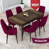 Canisa Concept Lia Serisi, MDF Barok Ahşap Desen Açılabilir 80X132 Yemek Masası Takımı 6 Sandalye - 80 x 132 cm - Ahşap - Turkuaz Epoksi