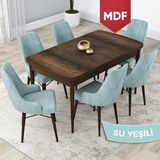 Canisa Concept Lia Serisi, MDF Barok Ahşap Desen Açılabilir 80X132 Yemek Masası Takımı 6 Sandalye - Ahşap - Mavi Epoksi - 80 x 132 cm