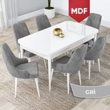 Canisa Concept Lia Serisi MDF Beyaz Açılabilir 80 x 132 cm Yemek Masası Takımı 6 Sandalye - 80x132 - Gri