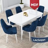 Canisa Concept Lia Serisi MDF Beyaz Açılabilir 80 x 132 cm Yemek Masası Takımı 6 Sandalye - 80x132 - Lacivert