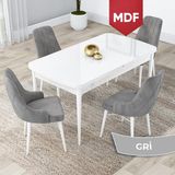 Canisa Concept Lia Serisi MDF Beyaz Açılabilir 80 x 132 cm Yemek Masası Takımı Beyaz Masa ve 4 Sandalye - Gri - 80x132