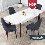 Canisa Concept Lia Serisi MDF Beyaz Masa Ceviz Ayak Açılabilir 80 x 132 cm Yemek Masası Takımı 4 Sandalye - Antrasit - 80x132