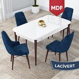 Canisa Concept Lia Serisi MDF Beyaz Masa Ceviz Ayak Açılabilir 80 x 132 cm Yemek Masası Takımı 4 Sandalye - Lacivert - 80x132