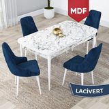 Canisa Concept Lia Serisi MDF Beyaz Mermer Desen Açılabilir 80X132 Yemek Masası Takımı 4 Sandalye - Lacivert - 80 x 132 cm