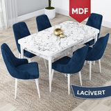 Canisa Concept Lia Serisi MDF Beyaz Mermer Desen Açılabilir 80X132 Yemek Masası Takımı 6 Sandalye - Lacivert - 80 x 132 cm