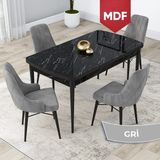 Canisa Concept Lia Serisi MDF Siyah Mermer Desen Açılabilir 80 x 132 cm Yemek Masası Takımı 4 Sandalye - Gri - 80x132