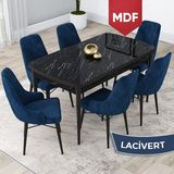 Canisa Concept Lia Serisi MDF Siyah Mermer Desen Açılabilir 80X132 Yemek Masası Takımı 6 Sandalye - Lacivert - 80 x 132 cm
