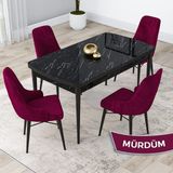 Canisa Concept Lia Serisi Siyah Mermer Desen Açılabilir 80 x 132 cm Yemek Masası Takımı 4 Sandalye - 80x132 - Mürdüm