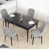 Canisa Concept Mdf Are Serisi, 80 x 132 cm Açılabilir Siyah Mermer Desen Mutfak Masası Takımı 4 Sandalye - Gri
