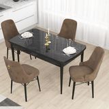 Canisa Concept Mdf Are Serisi 80 x 132 cm Açılabilir Siyah Mermer Desen Mutfak Masası Takımı 4 Sandalye - Kahverengi