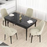 Canisa Concept Mdf Are Serisi, 80 x 132 cm Açılabilir Siyah Mermer Desen Mutfak Masası Takımı 4 Sandalye - Krem