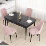 Canisa Concept Mdf Are Serisi, 80 x 132 cm Açılabilir Siyah Mermer Desen Mutfak Masası Takımı 4 Sandalye - Pembe