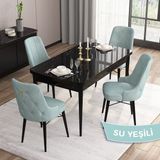 Canisa Concept Mdf Are Serisi 80 x 132 cm Açılabilir Siyah Mermer Desen Mutfak Masası Takımı 4 Sandalye - Su Yeşili