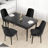 Canisa Concept Mdf Are Serisi, 80 x 132 cm Açılabilir Siyah Mermer Desen Mutfak Masası Takımı 4 Sandalye