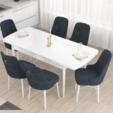 Canisa Concept Mdf Are Serisi 80 x 132 cm Açılabilir Üst Kalite Yemek Mutfak Masası Takımı 6 Sandalyeli - Antrasit