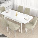 Canisa Concept Mdf Are Serisi 80 x 132 cm Açılabilir Üst Kalite Yemek Mutfak Masası Takımı 6 Sandalyeli - Krem