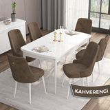 Canisa Concept MDF Are Serisi 80x132 CM Kahverengi 6 Sandalyeli Açılabilir Mutfak Masası
