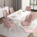 Canisa Concept MDF Are Serisi 80x132 CM Pembe 6 Sandalyeli Açılabilir Mutfak Masası
