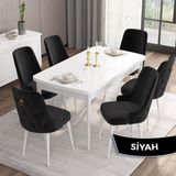 Canisa Concept MDF Are Serisi 80x132 CM Siyah 6 Sandalyeli Açılabilir Mutfak Masası