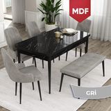 Canisa Concept MDF Ram Serisi 80 x 132 cm Mutfak Masa Takımı Siyah Mermer Desen Masa 4 Sandalye ve 1 Bench - Gri - 80x132
