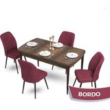 Canisa Concept Mun Serisi, 80X132 Açılabilir Mdf Barok Ahşap Desen Mutfak Masası Takımı, 4 Sandalye - 80 x 132 cm - Bordo