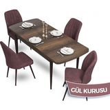 Canisa Concept Mun Serisi, 80X132 Açılabilir Mdf Barok Ahşap Desen Mutfak Masası Takımı, 4 Sandalye - 80 x 132 cm - Gülkurusu