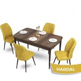 Canisa Concept Mun Serisi, 80X132 Açılabilir Mdf Barok Ahşap Desen Mutfak Masası Takımı, 4 Sandalye - 80 x 132 cm - Hardal