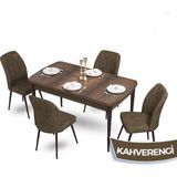 Canisa Concept Mun Serisi, 80X132 Açılabilir Mdf Barok Ahşap Desen Mutfak Masası Takımı, 4 Sandalye - 80 x 132 cm - Kahverengi