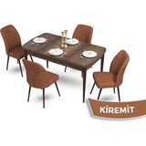 Canisa Concept Mun Serisi, 80X132 Açılabilir Mdf Barok Ahşap Desen Mutfak Masası Takımı, 4 Sandalye - 80 x 132 cm - Kiremit
