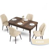 Canisa Concept Mun Serisi, 80X132 Açılabilir Mdf Barok Ahşap Desen Mutfak Masası Takımı, 4 Sandalye - 80 x 132 cm - Krem