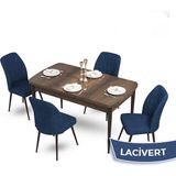 Canisa Concept Mun Serisi, 80X132 Açılabilir Mdf Barok Ahşap Desen Mutfak Masası Takımı, 4 Sandalye - 80 x 132 cm - Lacivert