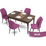 Canisa Concept Mun Serisi, 80X132 Açılabilir Mdf Barok Ahşap Desen Mutfak Masası Takımı, 4 Sandalye - 80 x 132 cm - Mor